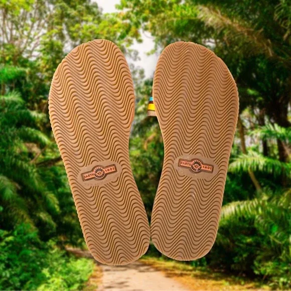 Earth Shoe BIRCH Slides Gelron 2000 ORANGE Leather MULTI Stripe Strap Size 6 EUC - Picture 5 of 6